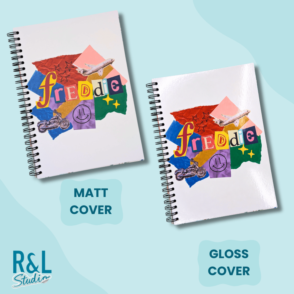 Personalised Bold Scrappy Collage Wirebound Notebook