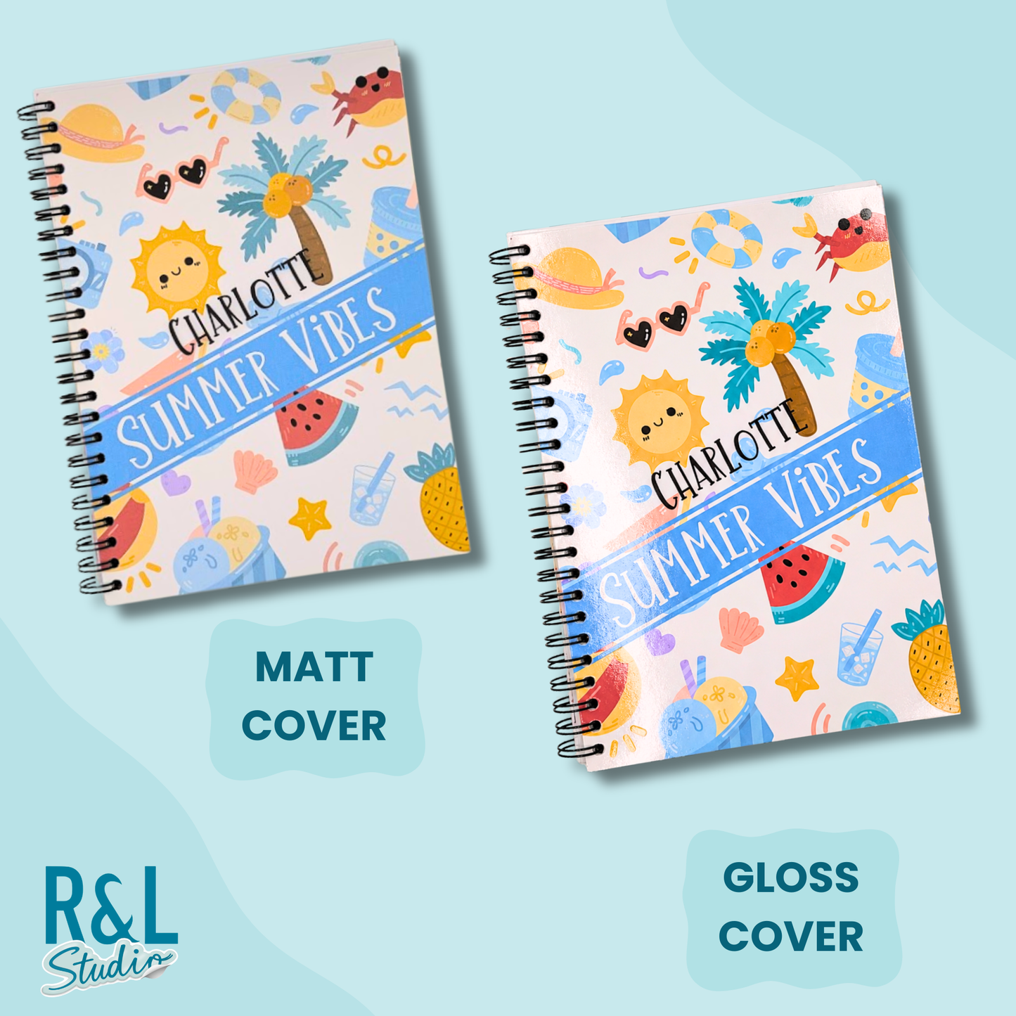 Personalised Summer Vibes Wirebound Notebook