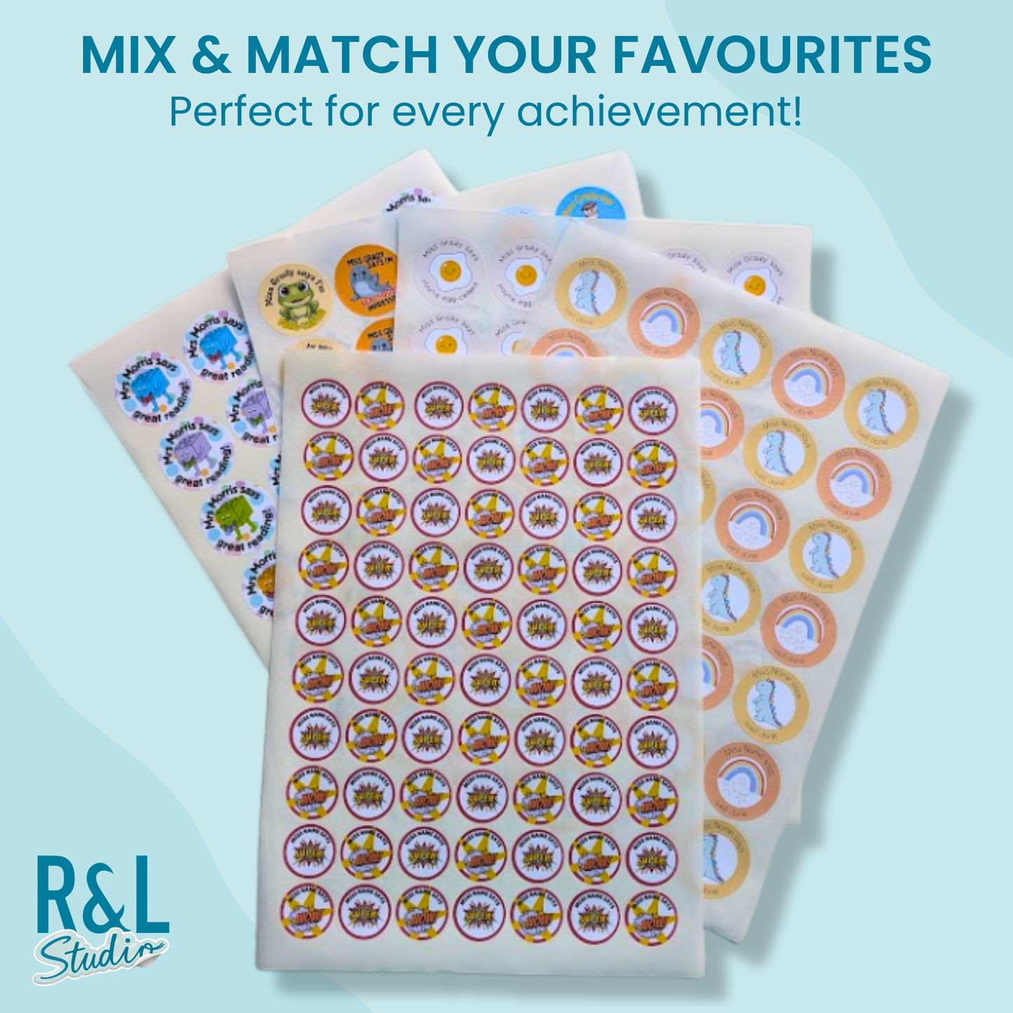 Comic-style teacher stickers