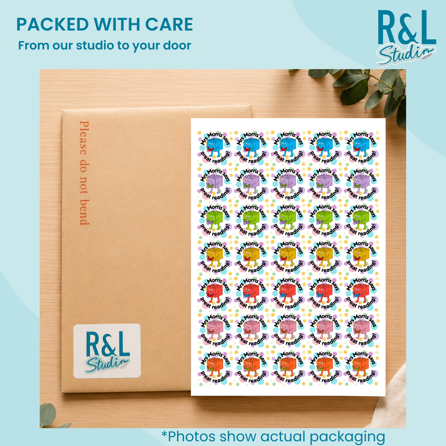 Personalised Building Brick Reading Teacher Stickers