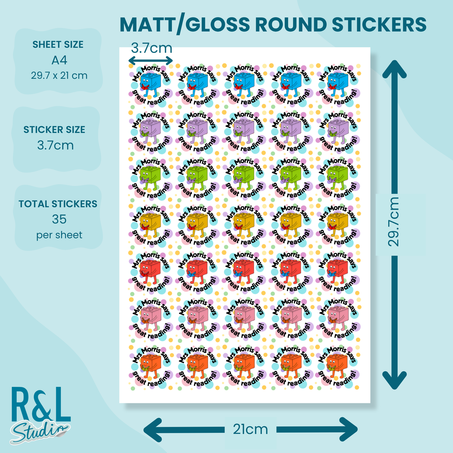 Personalised Building Brick Reading Teacher Stickers