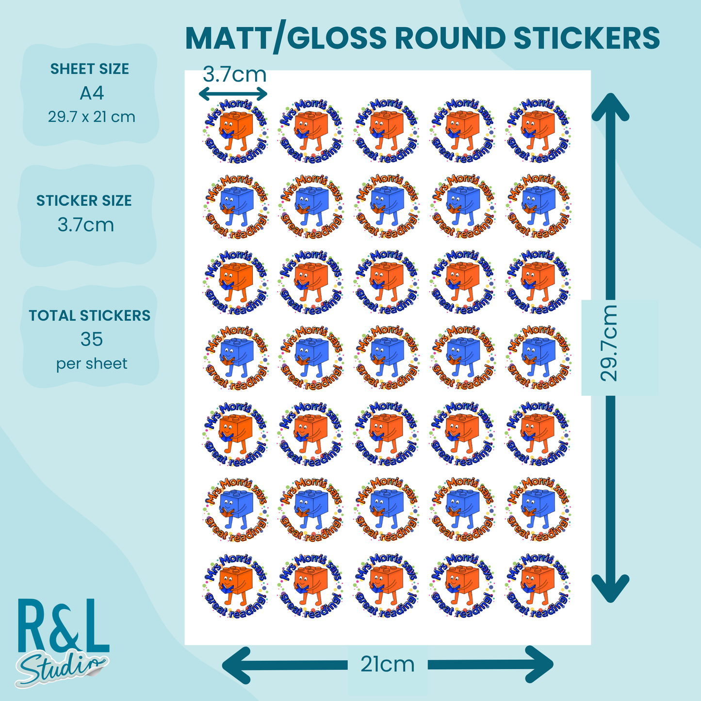 Personalised Building Brick Reading Teacher Stickers (2)
