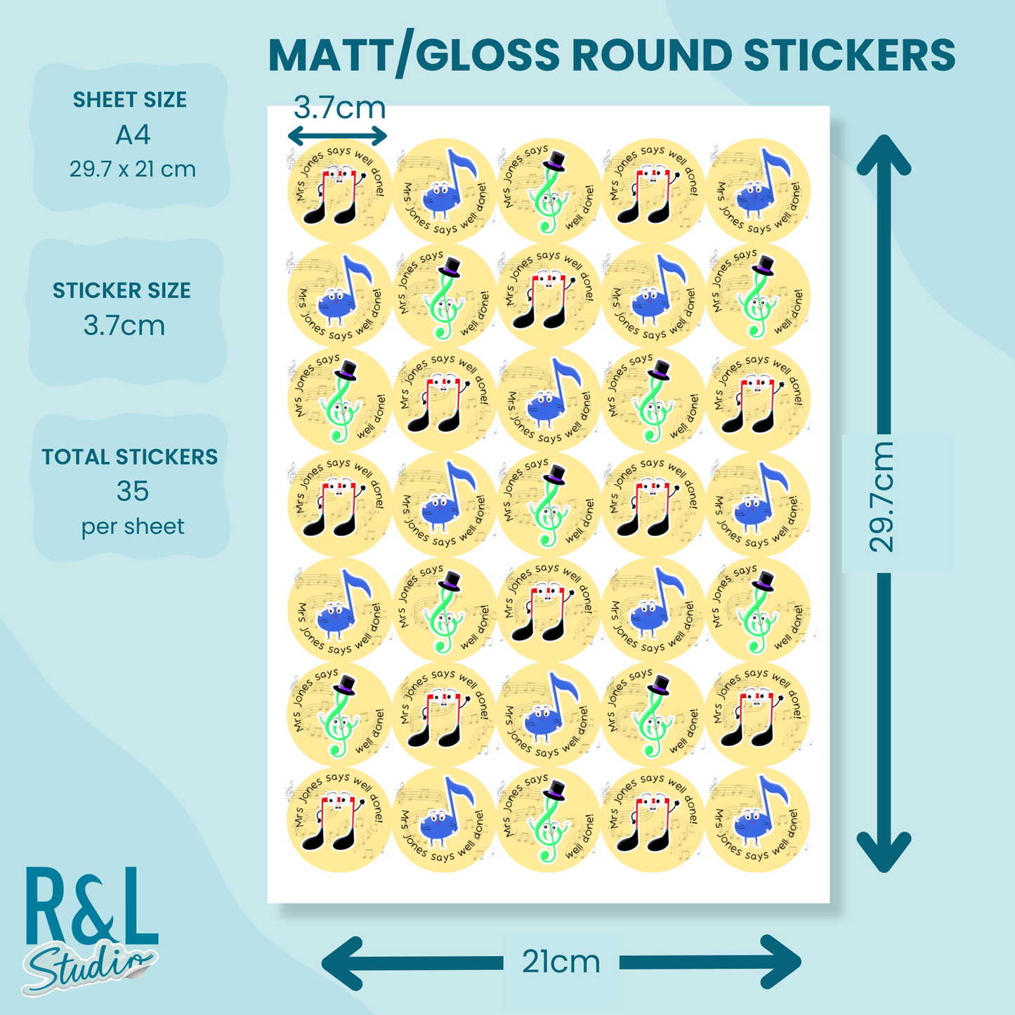 Personalised Musical Notes Teacher Stickers