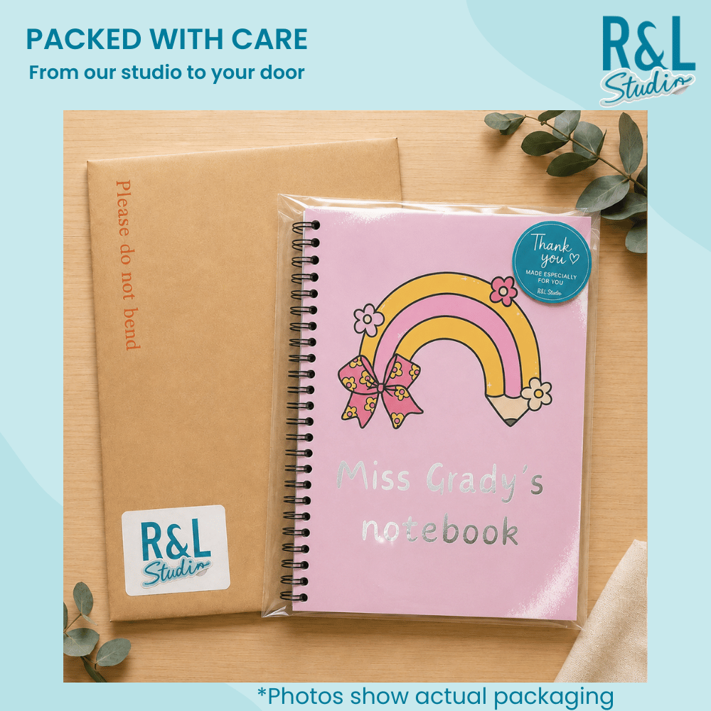 Personalised Rainbow Pencil Teacher Sticker Book & Notebook