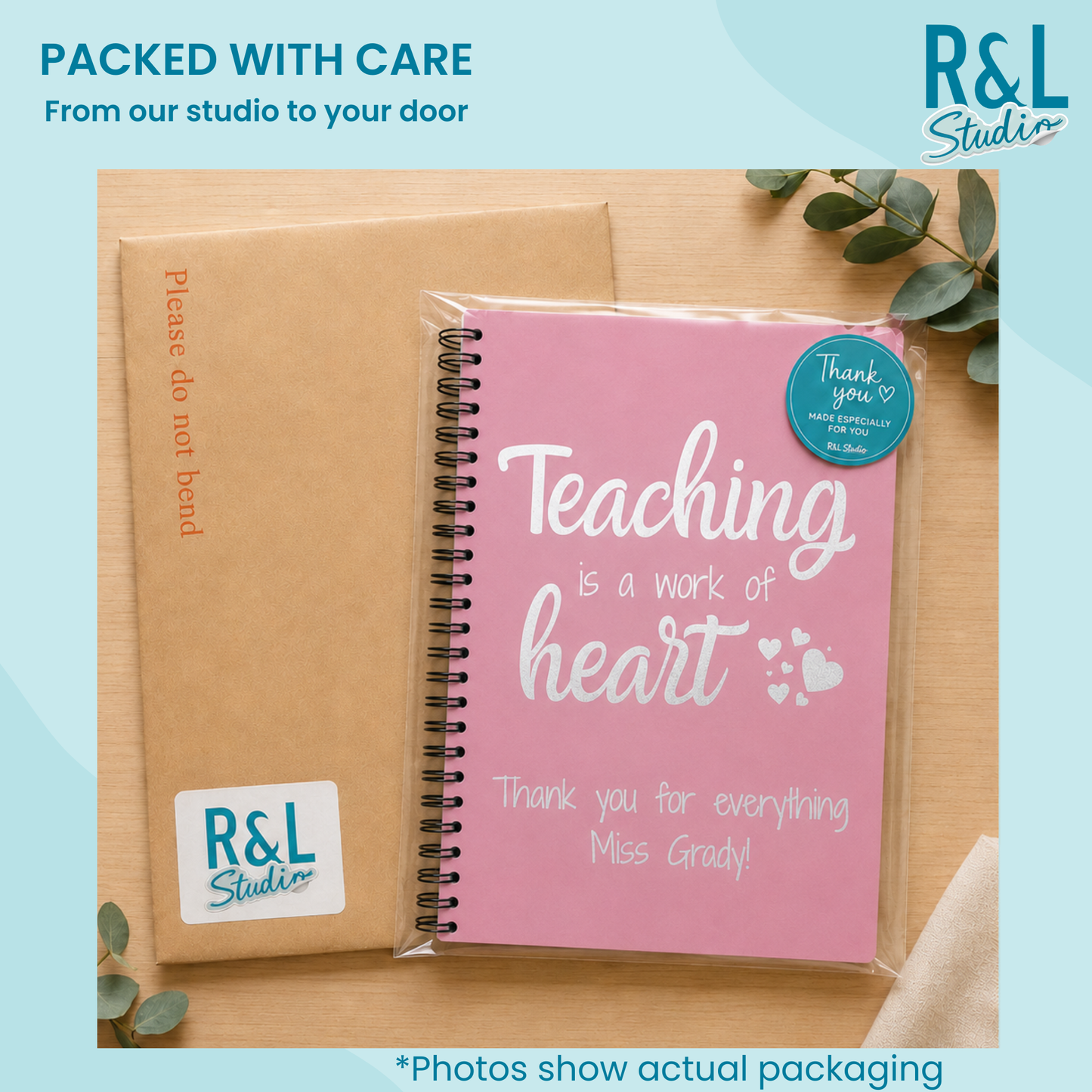 Personalised "Teaching is a Work of Heart" Wirebound Notebook