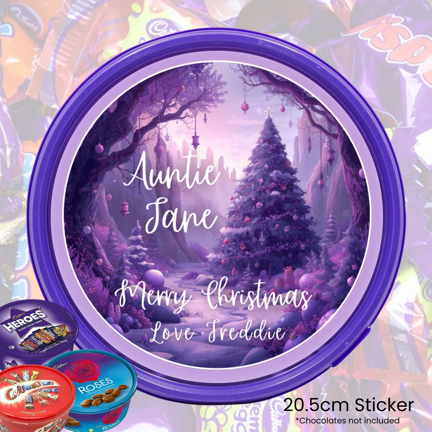 A Very Purple Christmas - chocolate tub sticker